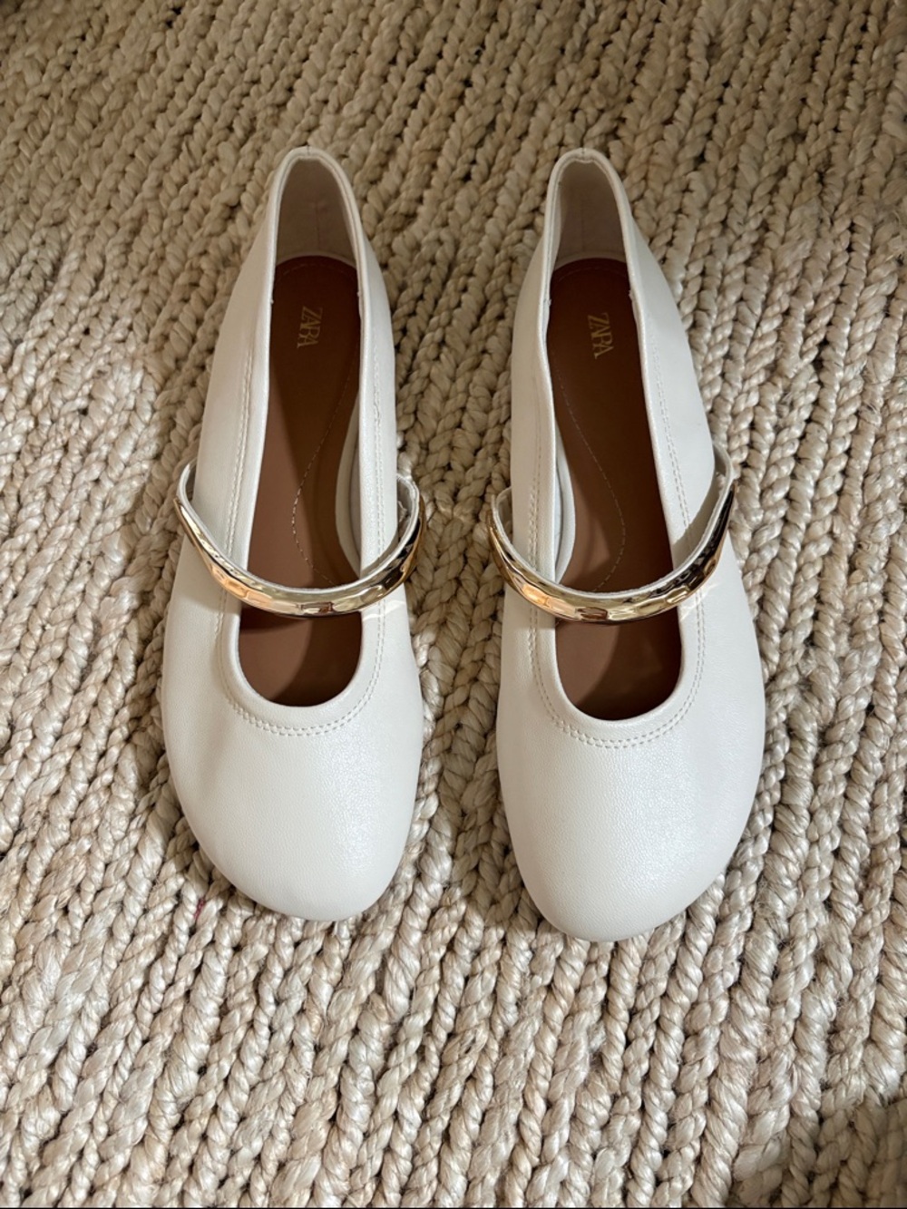 Zara Cream Mary Jane Flats with Gold Strap